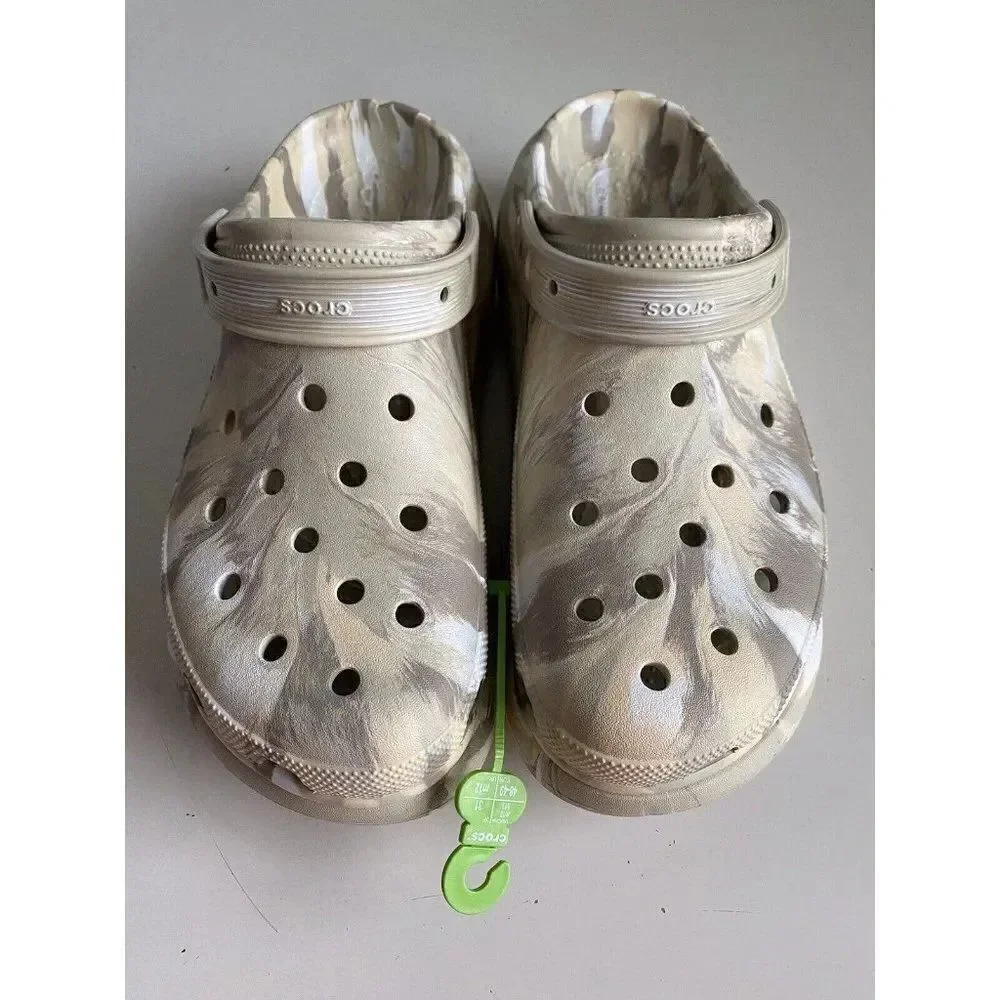 CROCS Classic CRUSH MARBLED Platform CLOG 208265-2Y3 Bone Men’s Sz 13 NEW‎